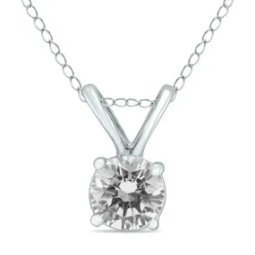 1/3 Carat Round Diamond Solitaire Pendant In 14K White Gold