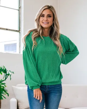 Aleisha Corded Banded Bottom Top - Kelly Green