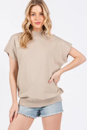 Beige Mock Neck Knit Top