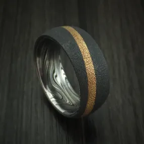 Black Titanium and Gold Men's Ring with Marble Kuro Damascus Sleeve