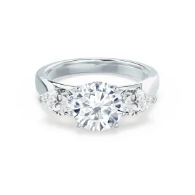 BLOSSOM - Round Lab Diamond & Pear Cut Diamond 18k White Gold Trilogy Ring