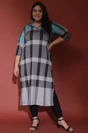 Blue Black Check Printed Kurta