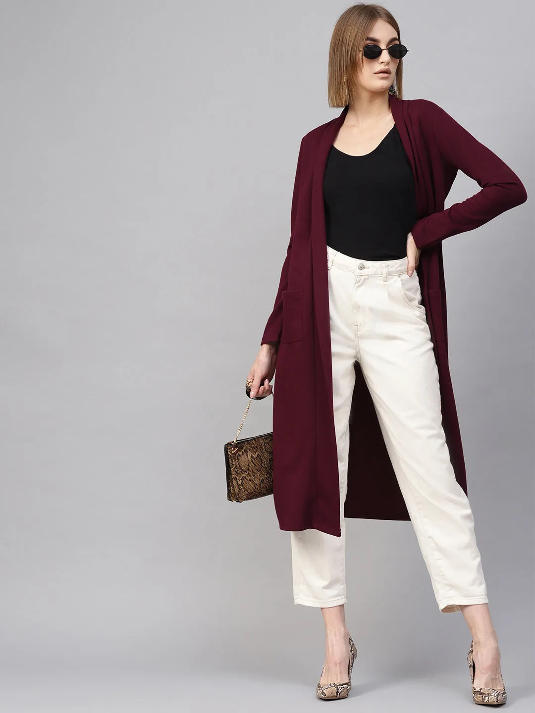 Burgundy Rib Longline Shrug