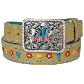 Catchfly Girls' Cactus Glitter Underlay Belt