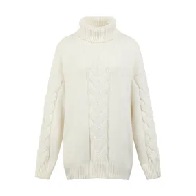 Cicilia Wool Blend Turtleneck Sweater in White