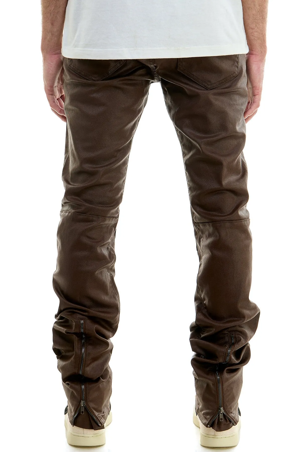 Cotton Skinny Stacked Pants in Brown