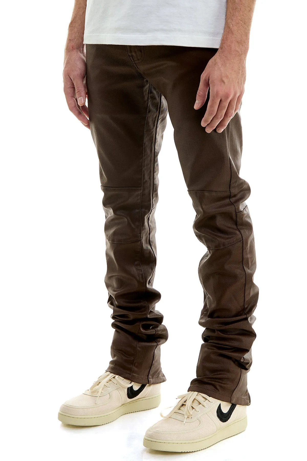 Cotton Skinny Stacked Pants in Brown