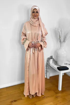 Embellished Sleeves Shimmer Organza Modest Dress And Hijab Scarf Set