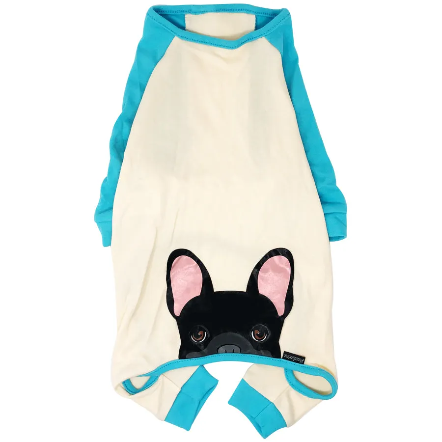 French Bulldog Pajamas in Aqua | Frenchie Clothing | Black Frenchie Dog