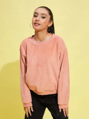 Girls Peach Fleece Fur Sweatshirt