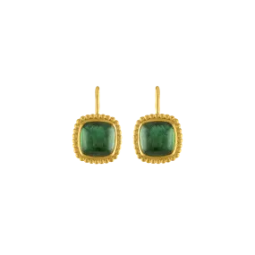 Green Tourmaline Granulated Cushion Hook Earrings