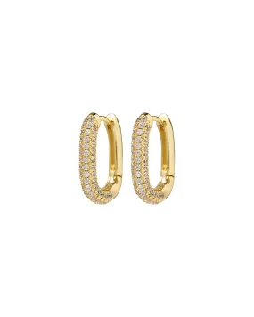 Luv Aj Pave Chain Link Huggie Hoop Earrings in CZ and Polished Gold Plated