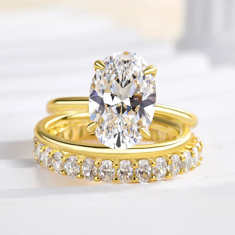 Luxurious 3PC Golden Tone Oval Cut  Sterling Silver Wedding Bridal Set