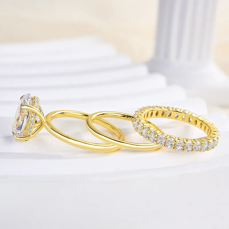 Luxurious 3PC Golden Tone Oval Cut  Sterling Silver Wedding Bridal Set