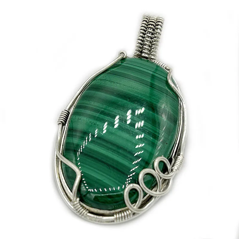 Malachite Oval Large Silver Pendant