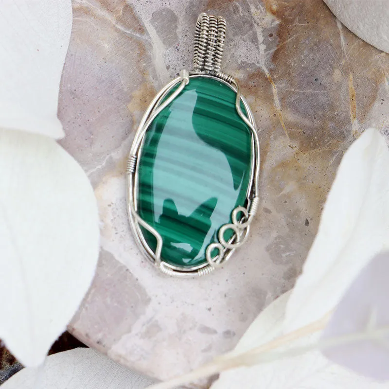 Malachite Oval Large Silver Pendant