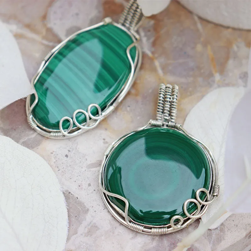 Malachite Oval Large Silver Pendant