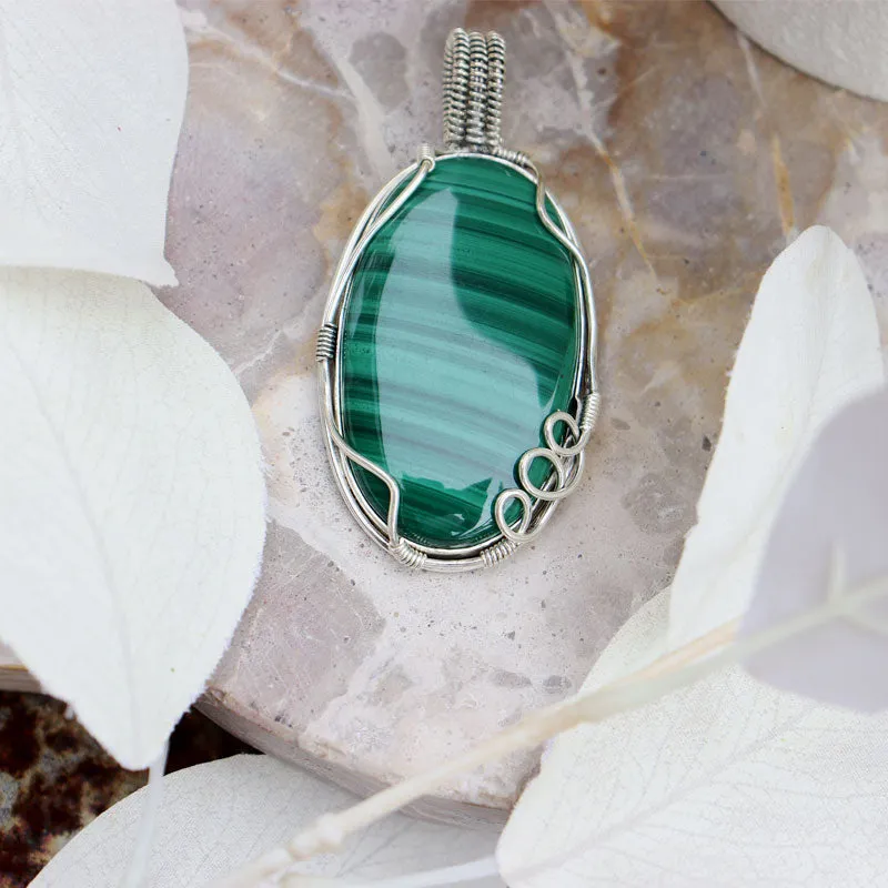 Malachite Oval Large Silver Pendant