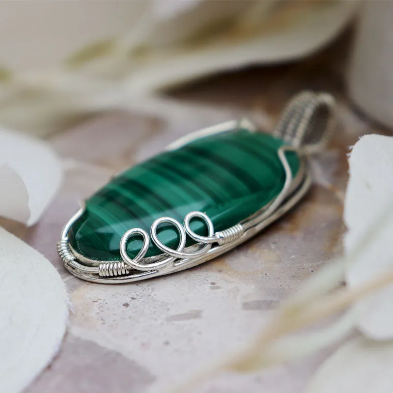 Malachite Oval Large Silver Pendant