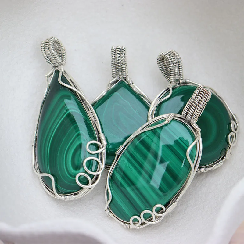 Malachite Oval Large Silver Pendant