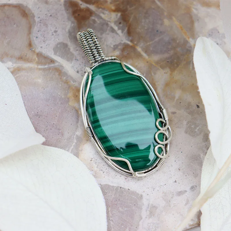 Malachite Oval Large Silver Pendant