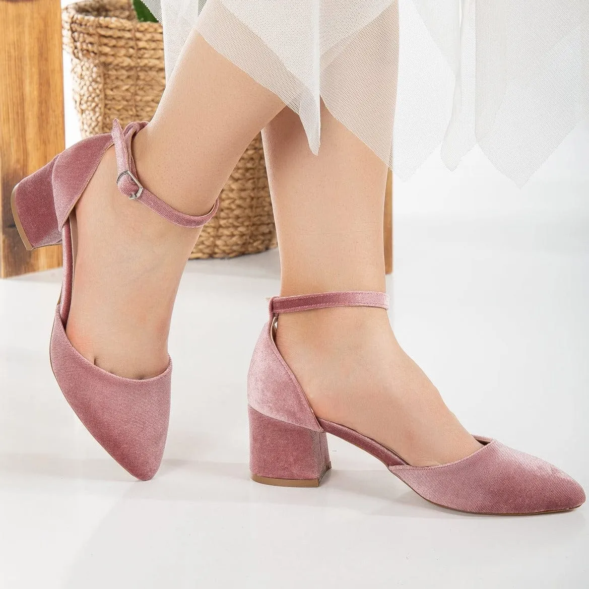 Marcelle Vegan Velvet Low Heels | Rose