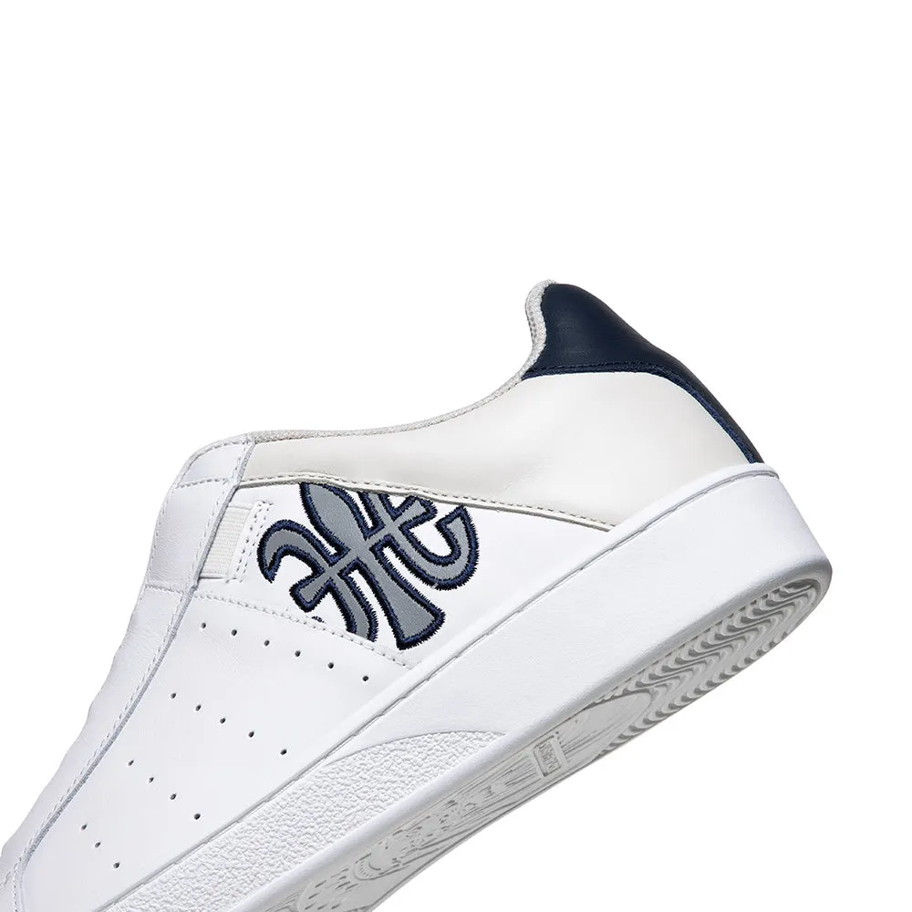 Men's Icon White Blue Gray Logo Leather Sneakers 01923-058