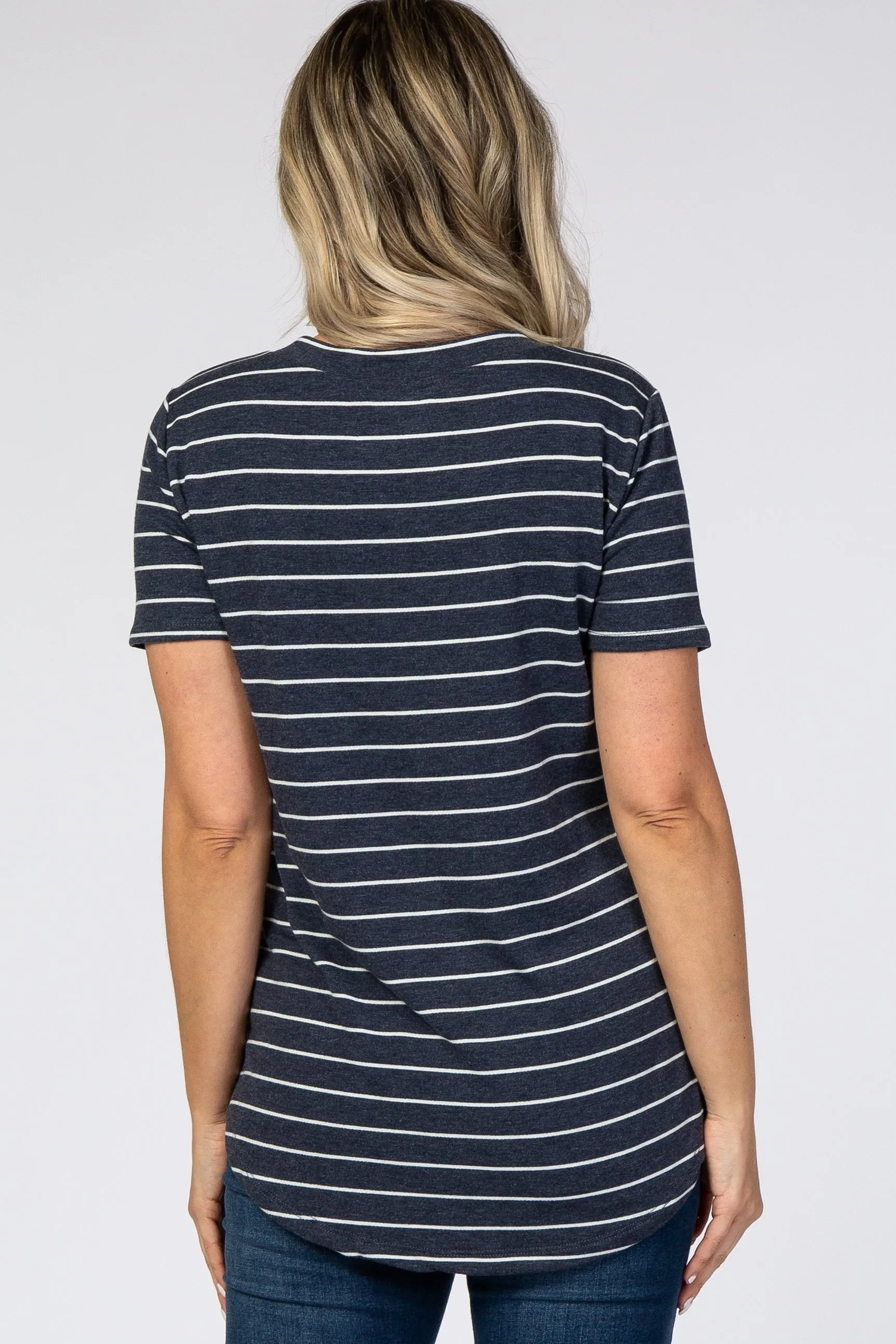 Navy Blue Striped V-Neck Maternity Top