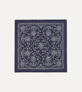 Navy Paisley Print Cotton Bandana