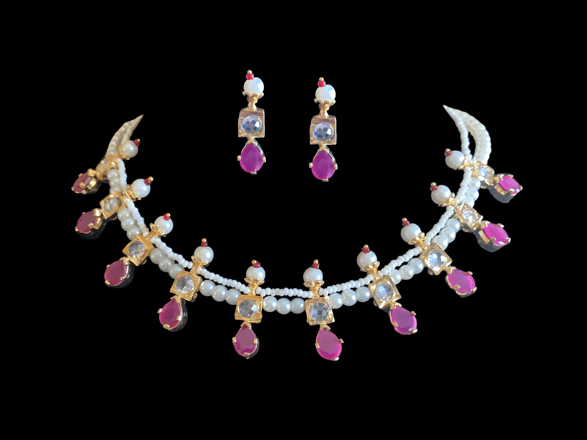 NS226 Kiara neckalce set in ruby  ( READY TO SHIP )