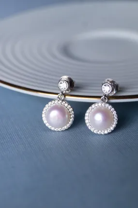 Pearl Halo Solitaire Sterling Silver Earrings