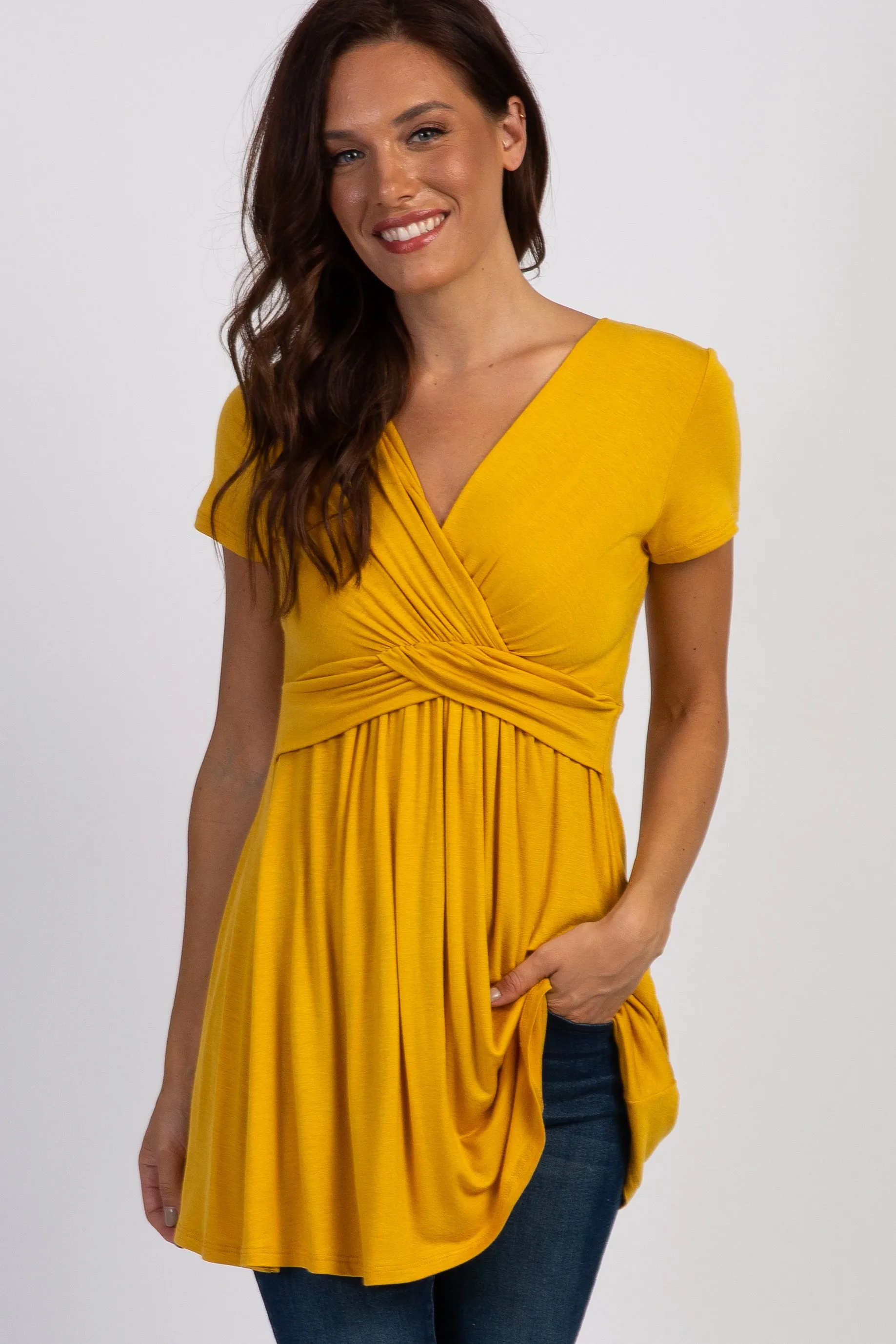 PinkBlush Gold Draped Front Maternity/Nursing Top