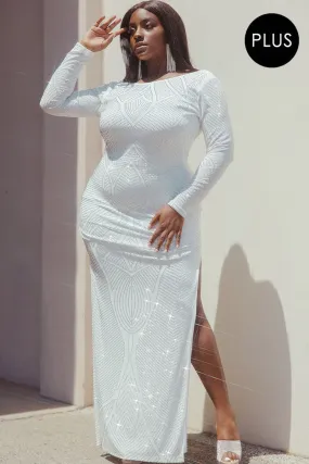 Plus Size Patterned Rhinestone Maxi Dress