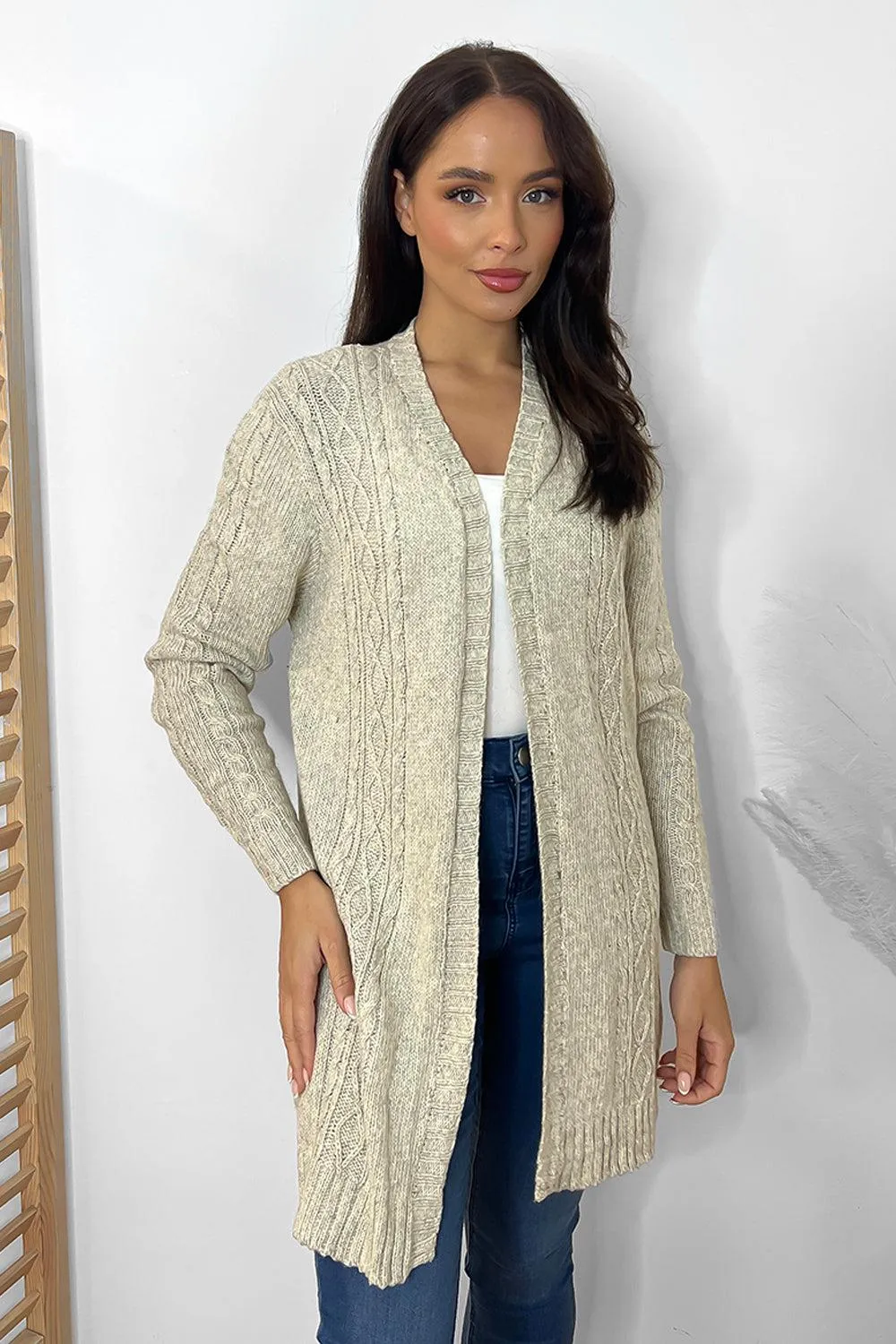 Raw Knit Open Front Midi Cardigan