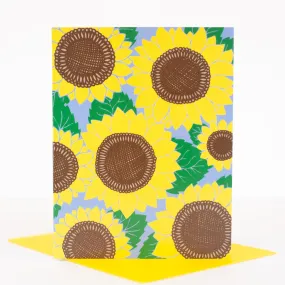 sunflower pattern blank greeting card, sunflower stationery greeting card, bright yellow sunflower art, all occasion greeting card