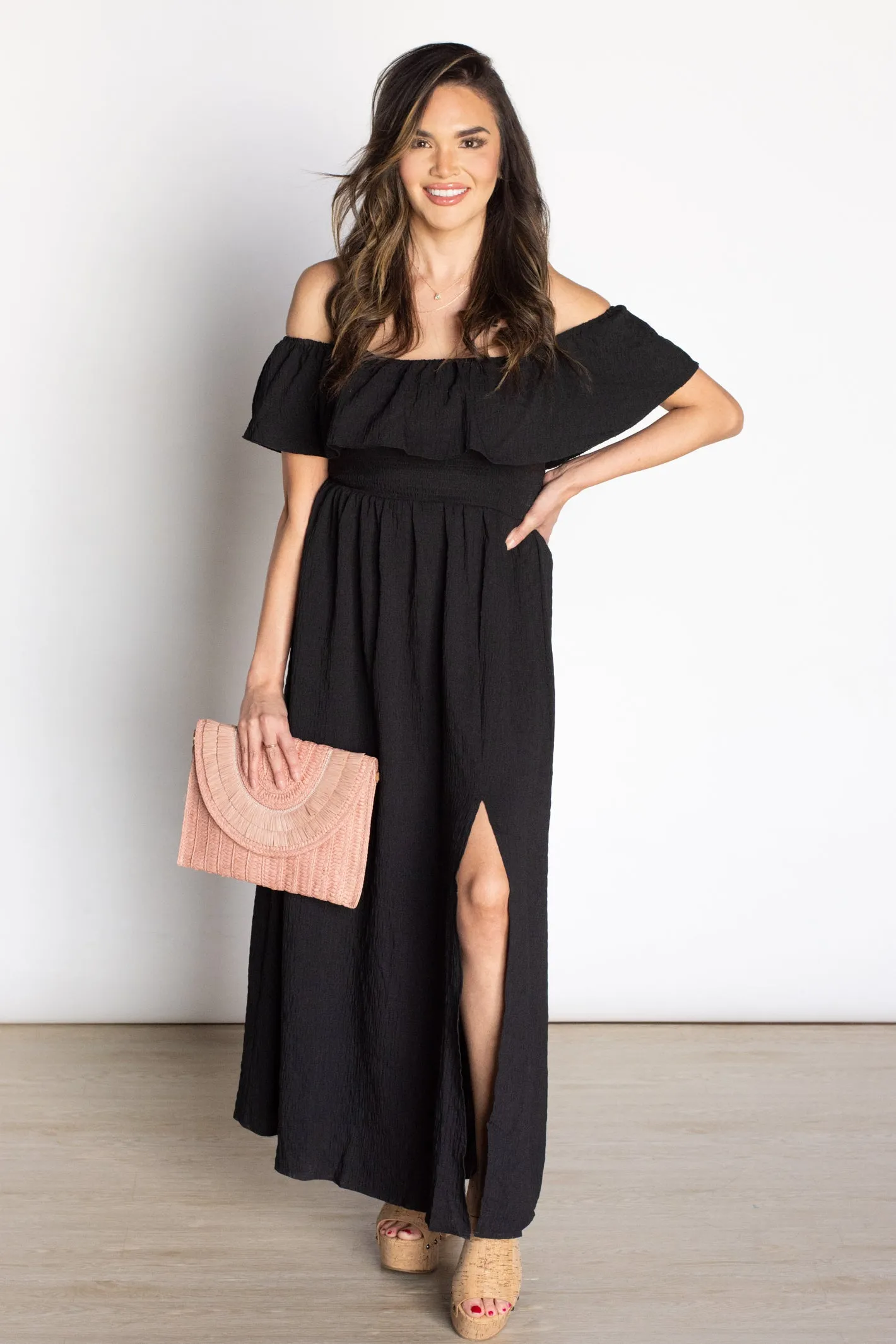 Sunshine Babe Black Off the Shoulder Dress