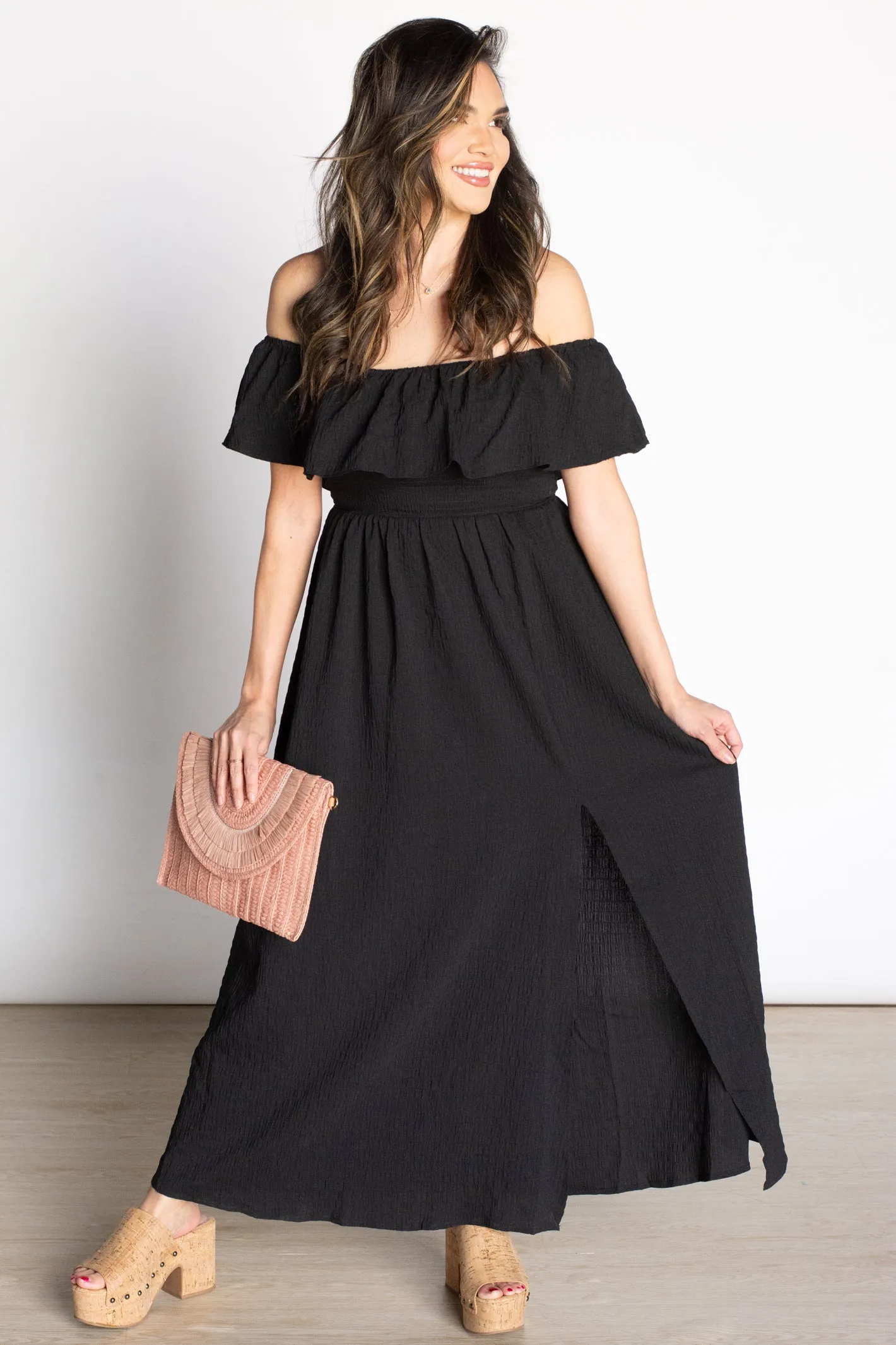 Sunshine Babe Black Off the Shoulder Dress