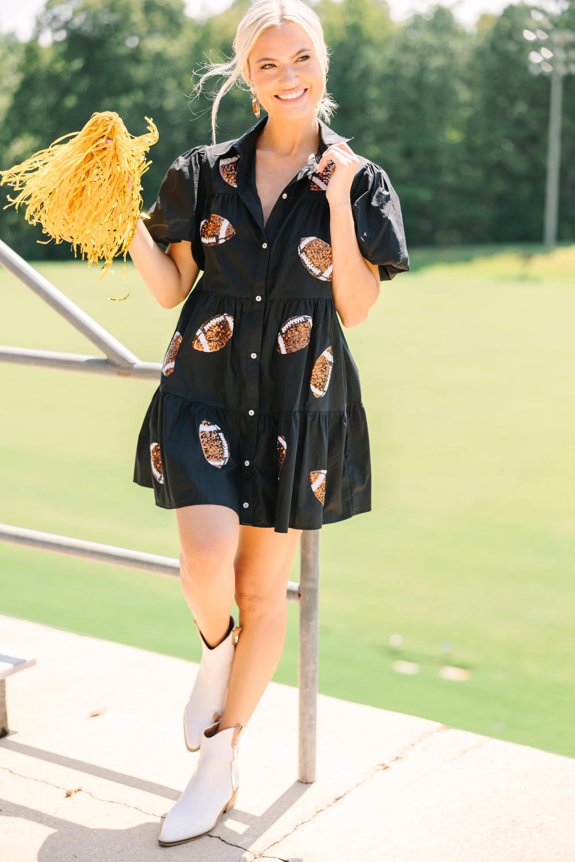 Touchdown Black Sequin Football Dress