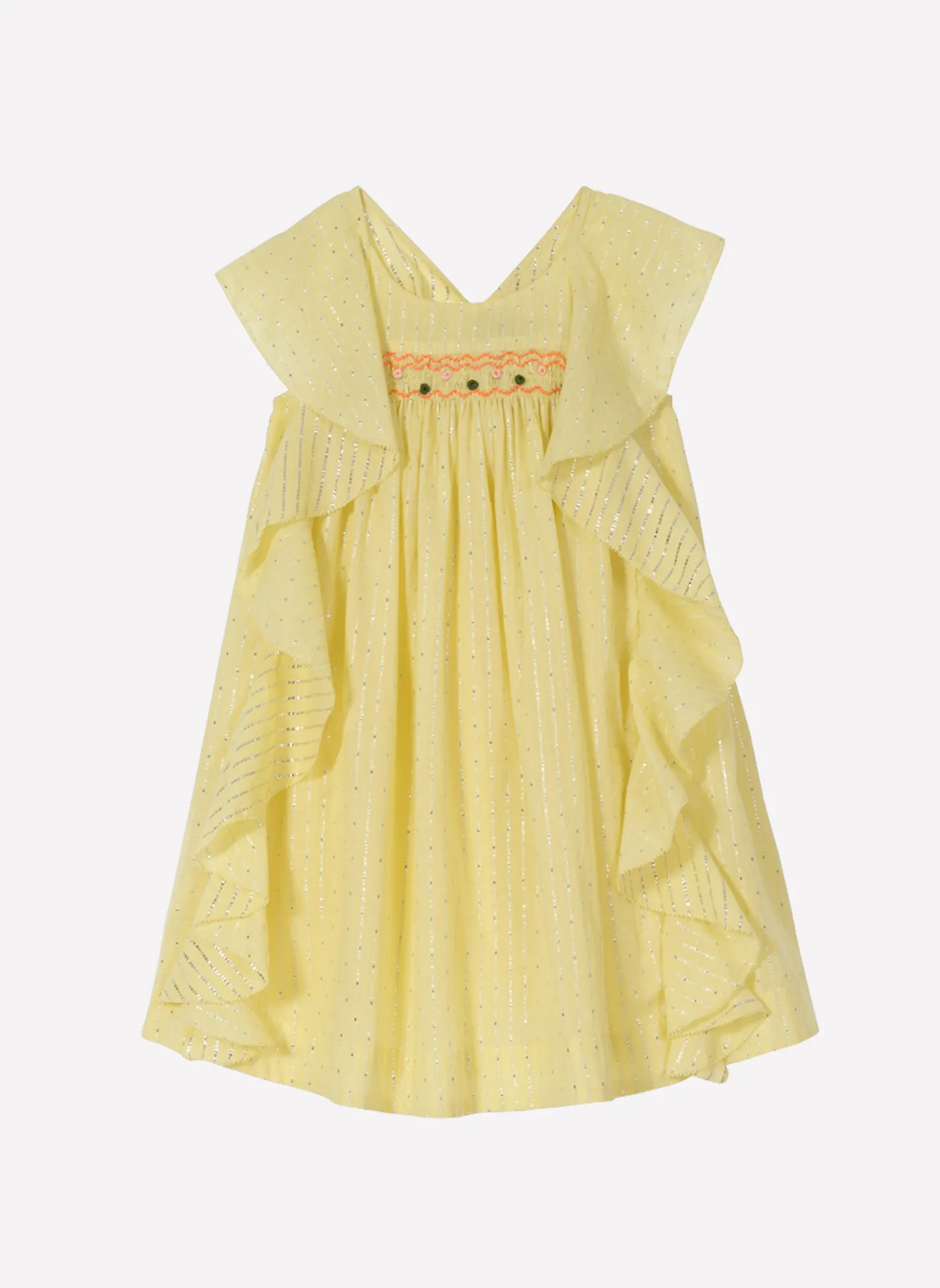 Velveteen Amber Butterfly Back Frill Dress in Zest