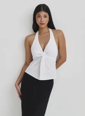 White Cotton Halterneck Tie Top- Faith