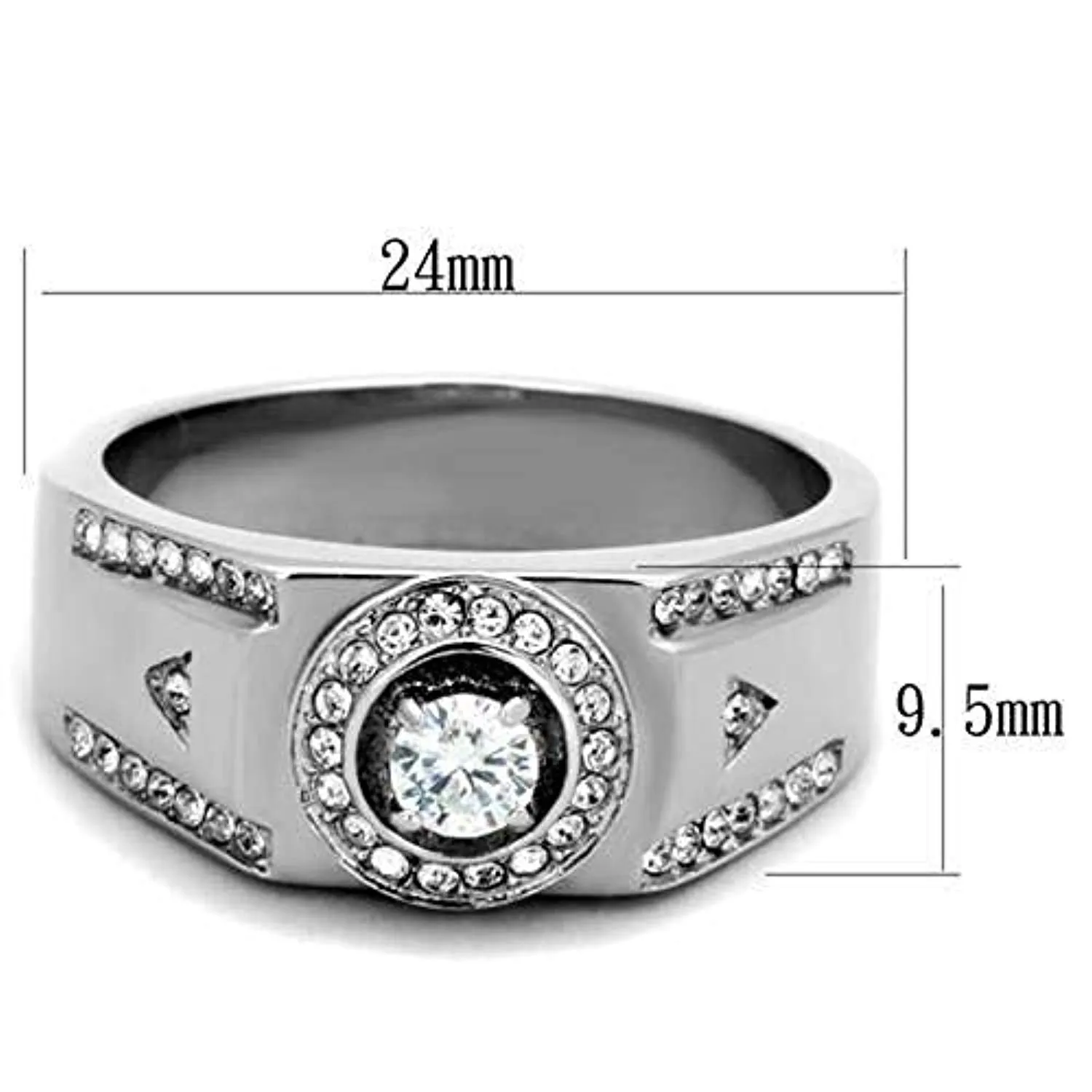 WildKlass Stainless Steel Ring High Polished (no Plating) Men AAA Grade CZ Clear