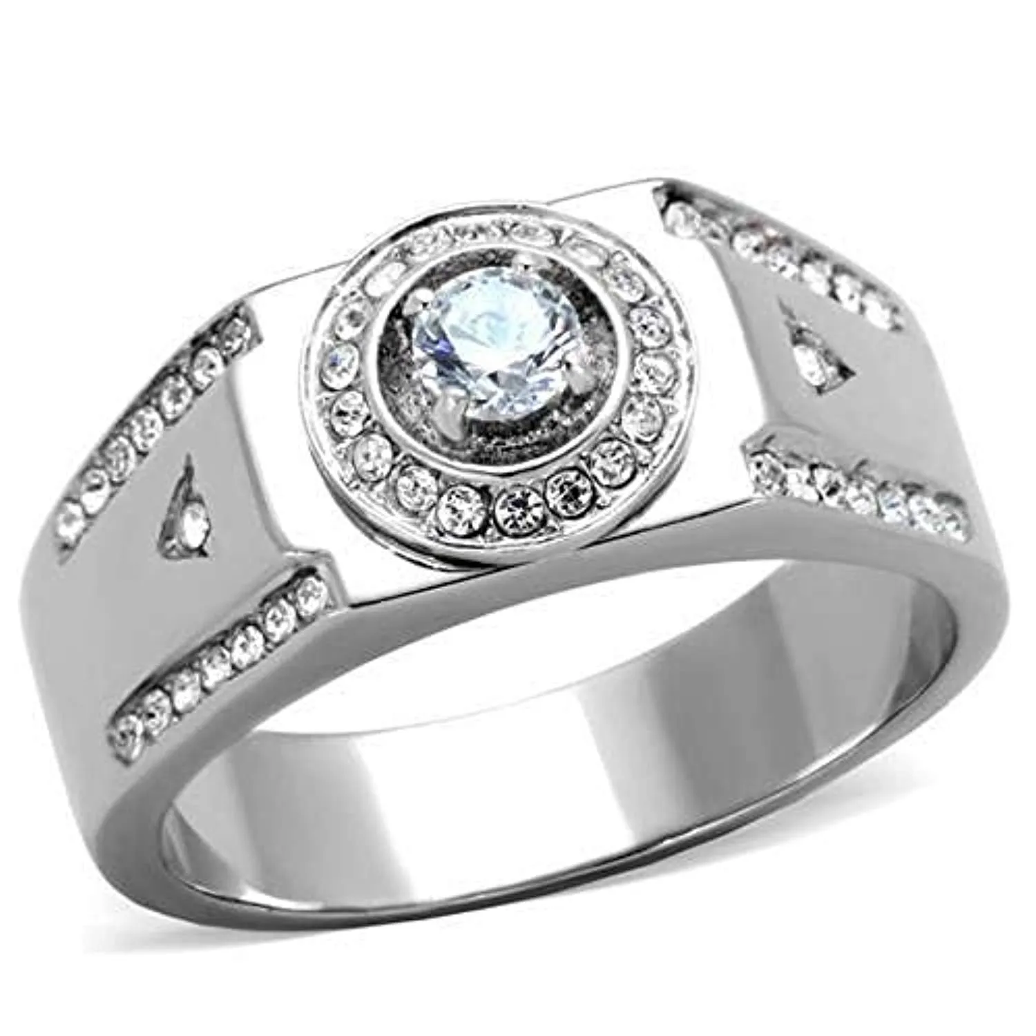 WildKlass Stainless Steel Ring High Polished (no Plating) Men AAA Grade CZ Clear