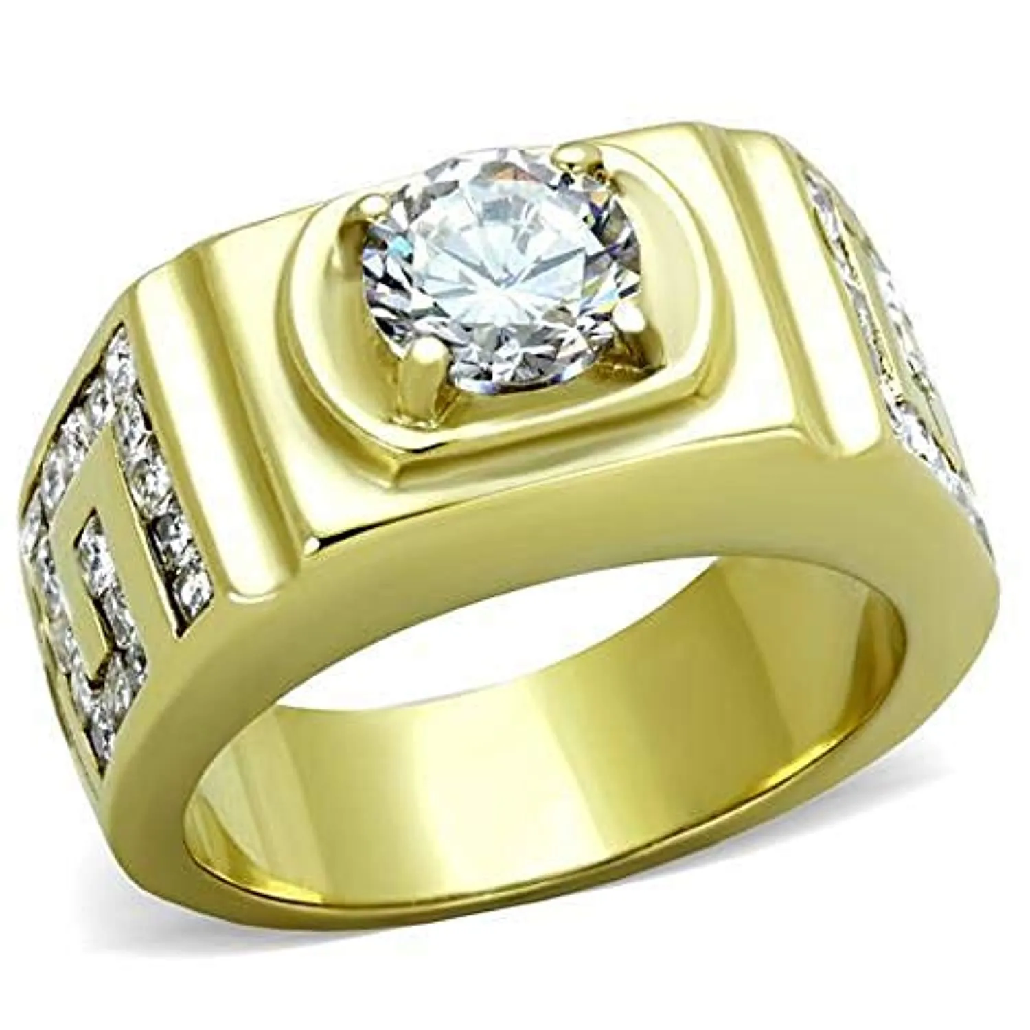 WildKlass Stainless Steel Ring IP Gold Men AAA Grade CZ Clear