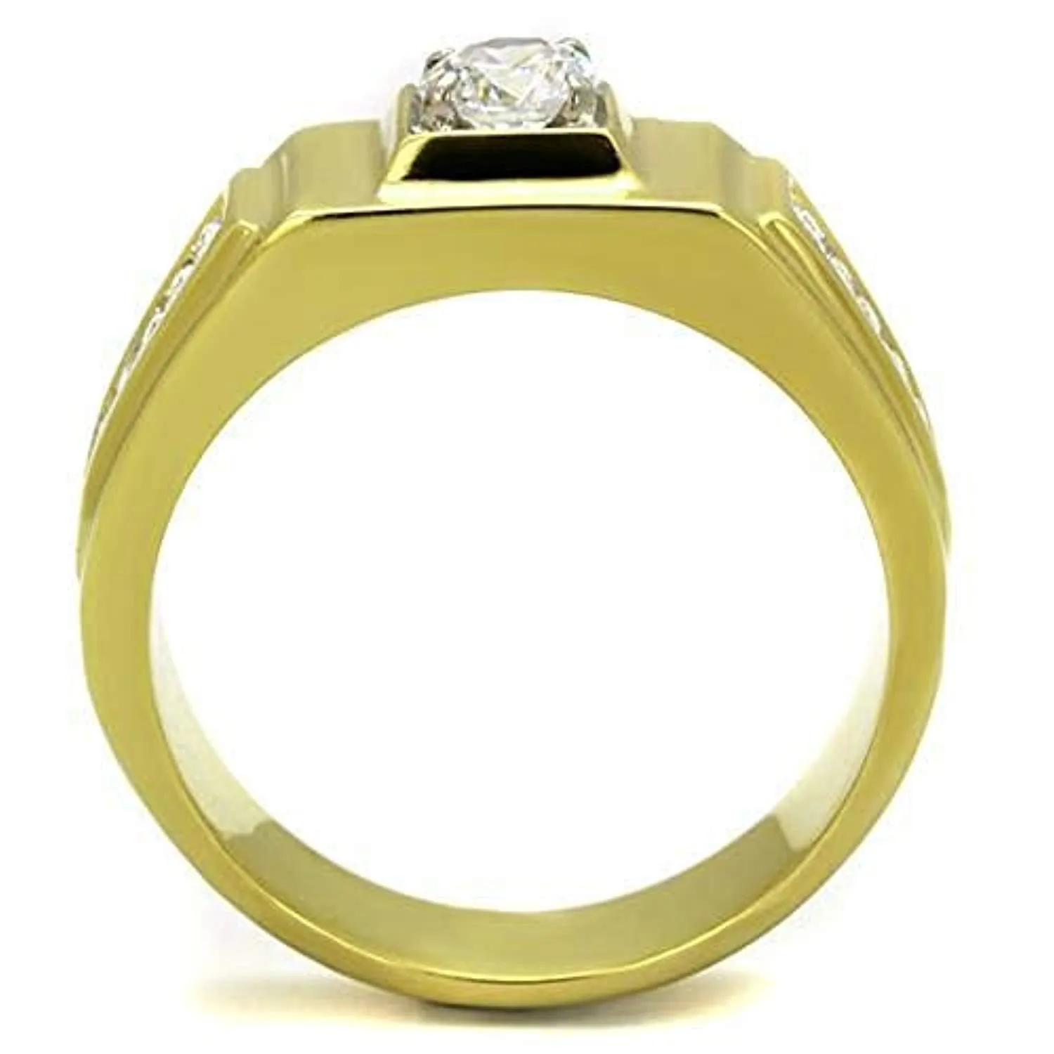 WildKlass Stainless Steel Ring Two-Tone IP Gold Men AAA Grade CZ Clear