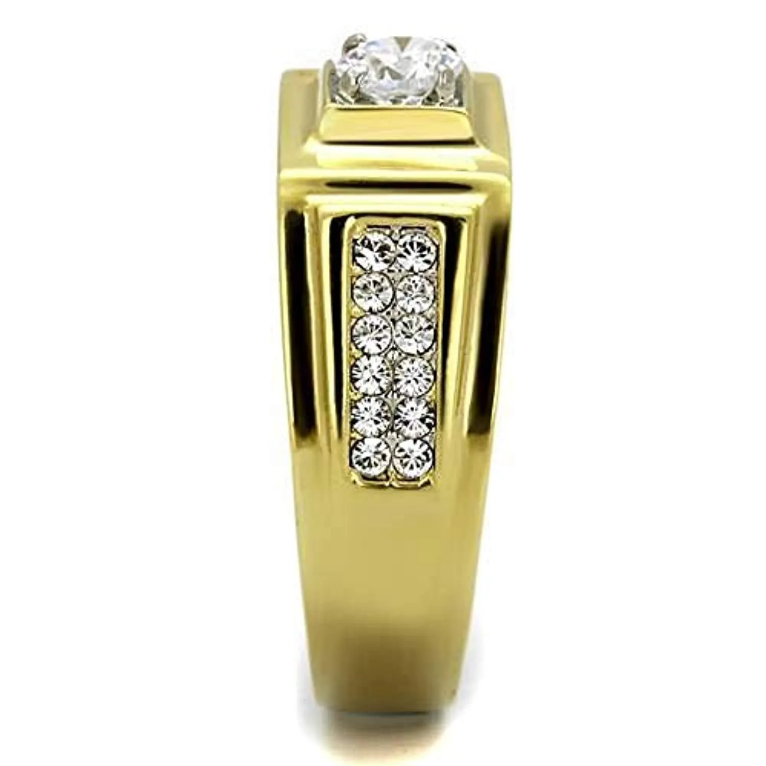 WildKlass Stainless Steel Ring Two-Tone IP Gold Men AAA Grade CZ Clear