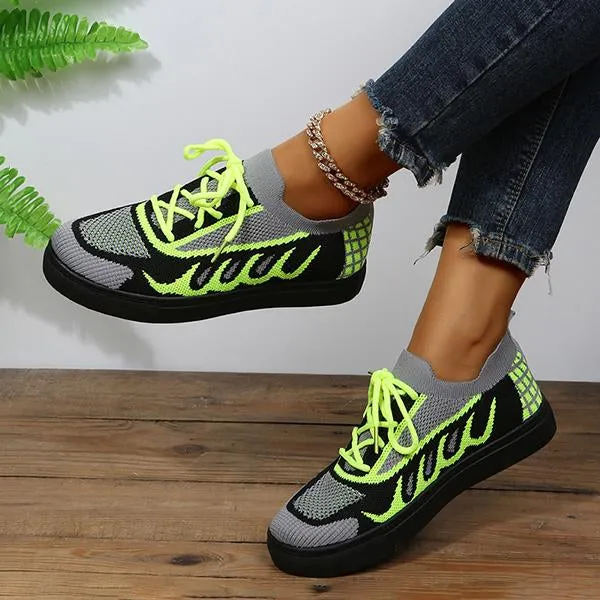 Women's Casual Mesh Color Block Lace-up Sneakers 86430593S